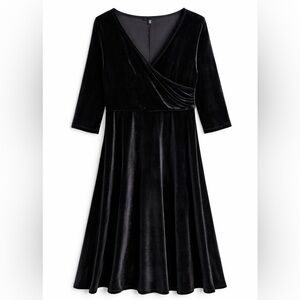 NWT LBisse Velvet Fit & Flare Dress 1X Black Cocktail Party Evening Made in USA